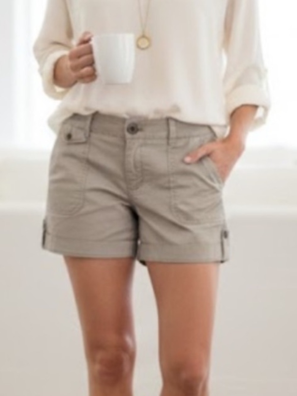 Banana Republic Women's Grayish Shorts size 14 roll-up preppy zip fly chino NWOT